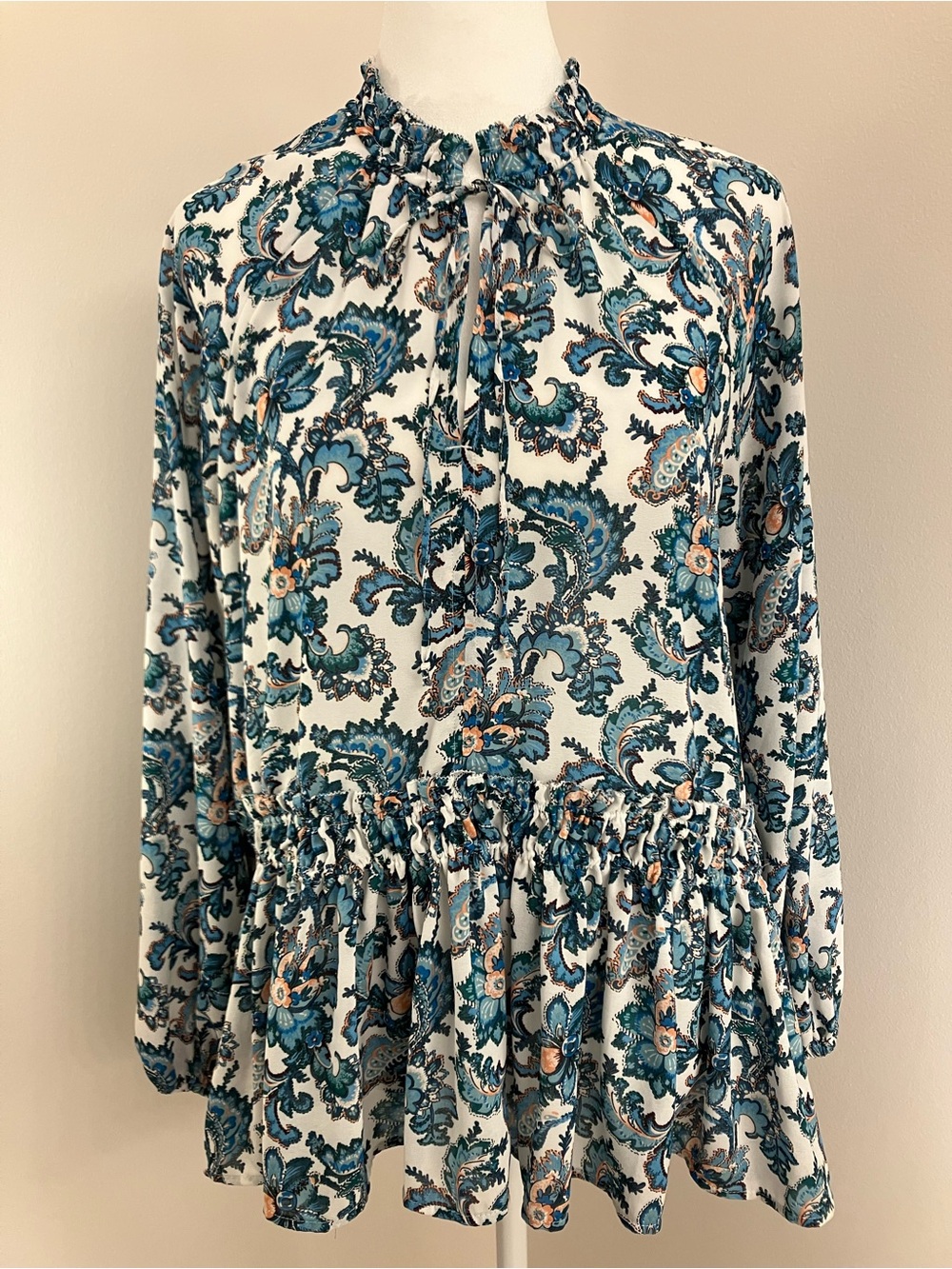 LOFT Teal, Cream and Peach Paisley Bohemian Blouse